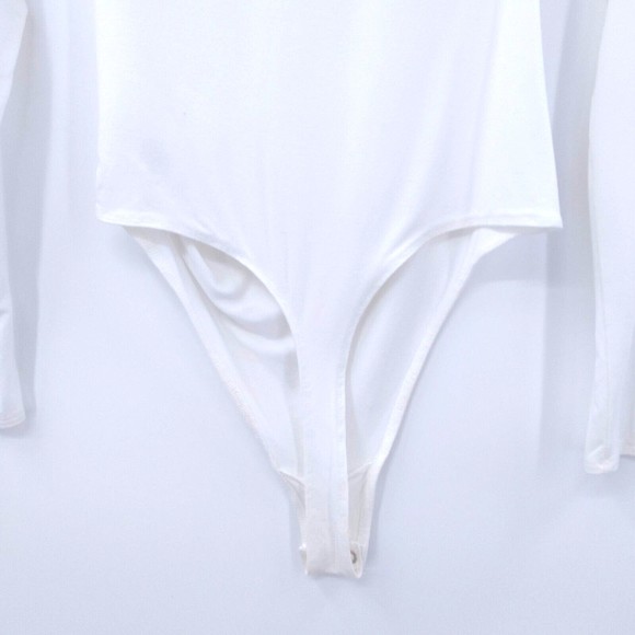 Good American mock neck bodysuit ruched long sleeve thong white Sz 3 Large. - Picture 7 of 9